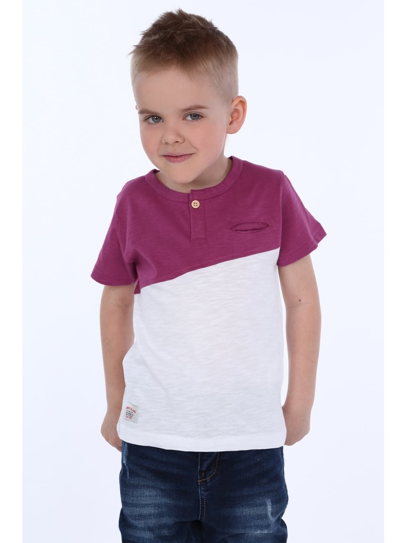 Boy\'s T-shirt with a button, purple and white NDZ4487 - Online store - Boutique